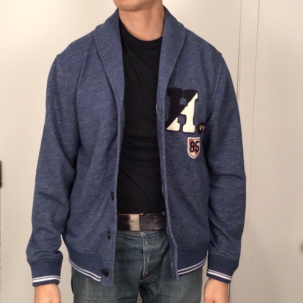 NWT Tommy Hilfiger Varsity Cardigan. Size L. Blue Jean color.